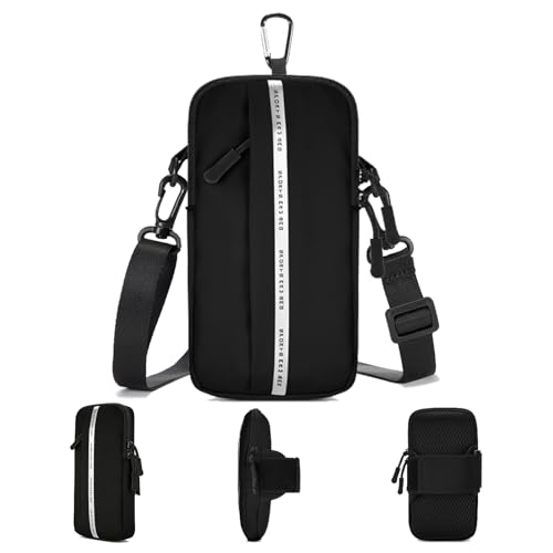 3-in-1 Multi-Function Phone Bag: Sports Armband + Small Crossbody Body Bag + Outdoor Hanging Pack for Running, Walking, Hiking, Gym, Travel (Fits iPhone & Android) - color: Black-Reflective Style