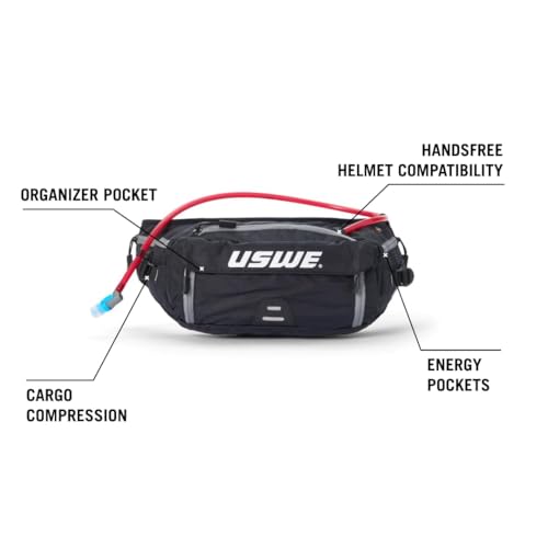 USWE Zulo Hydration Hip Pack - with Organizer and Side Pockets, Bounce Free Hip Belt (Carbon Black, 6L) - color: Carbon Black, size: 6L