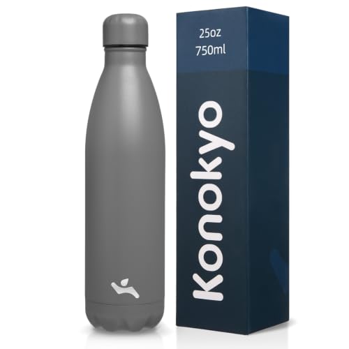 Konokyo 25 oz Insulated Stainless Steel Water Bottle, Gray - color: Gray, size: 25 Ounces