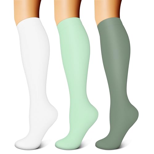 FEYHAY Copper Compression Socks (3 Pairs) 15-20 mmHg Circulation is Best Athletic & Daily for Men & Women, Running, Climbing - color: 22 Gradient Green, size: Large-X-Large