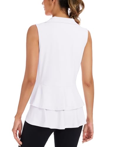 LURANEE Women's Golf Vest Athletic Top with Peplum Hem & Deep Pockets - color: White, size: XX-Large