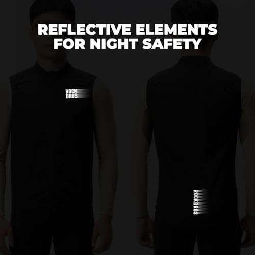 ROCKBROS Men's Cycling Vest Lightweight Windbreaker Bike Vest with Pocket - color: Black, size: Large