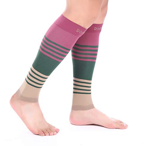 Doc Miller Calf Compression Sleeve 20-30 mmHg for Men & Women, 1 Pair - color: Maroon.Green.Tan, size: Medium