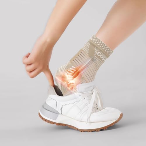 LISEPWU Copper Ankle Brace for Men & Women, Adjustable Compression Bandage - color: Skin Tone, size: Medium