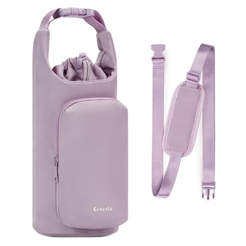 Ceneda Water Bottle Carrier Bag with Phone Pocket 32oz 40oz Tumbler Insulated Water Bottle Holder with Adjustable Shoulder Strap Carrier Sling Bag (Purple) - color: Purple