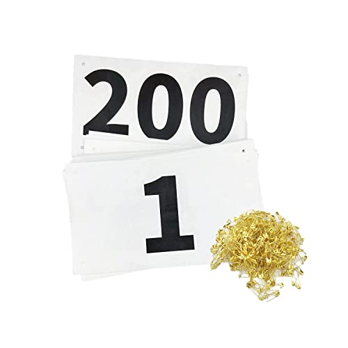 Running Race Bibs Large Numbers with Safety Pins for Marathon Race Events- Tyvek Tearproof Waterproof - color: 1-200 Numbers