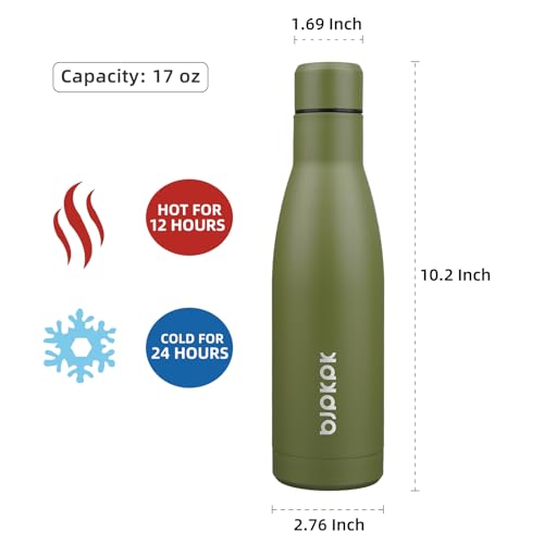 BJPKPK 17oz Skinny Insulated Water Bottle, Stainless Steel Flask - color: Olive Green, size: 17 Ounces