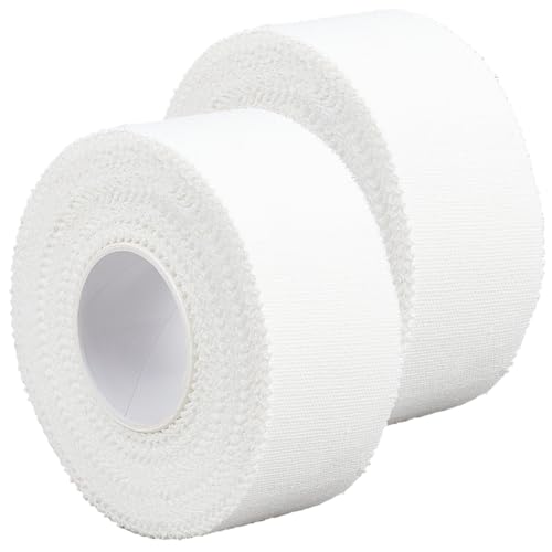2 Rolls 20 Yards 1 Inch White Pre Wrap Easy Tear Sports No Sticky Tape with Serrated Edge Strong Adhesion Prewrap Cotton Athletic Tape for Ankle Wrist Gymnastics Lacrosse