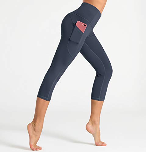 Dragon Fit Women's High Waisted Yoga Leggings 3 Pockets Workout Pants - color: Capri29-ink Blue, size: Small