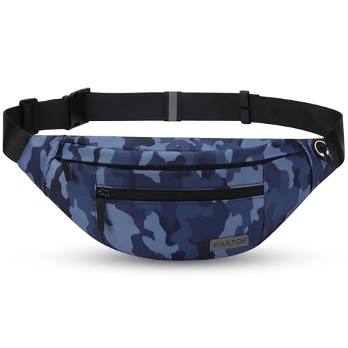 MAXTOP Large Fanny Pack Cross Body Bag Camo Belt Bag with Headphone Jack - color: Camo Gray Blue, size: Large