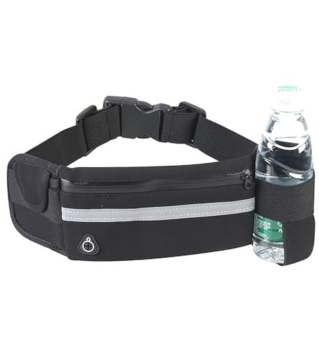 Waist Packs, 7.5 Inch x 3.9 Inch Black Waterproof Rubber 3 Pocket Waist Bag for Sports, Running, Travel and Outdoors (black)