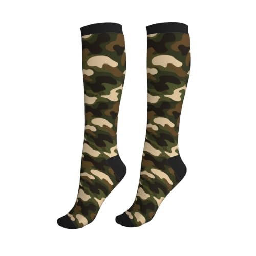 Compression Socks Knee High Circulation Support Socks For Women Men Athletic Running Hiking Cycling - color: Camo