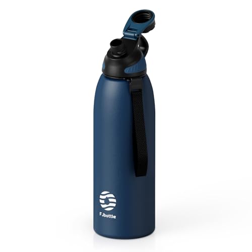 FJbottle 50oz Stainless Steel Insulated Water Bottle No Straw Spout Lid - color: Classic Navy, size: 50 Ounces