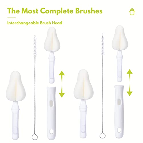 White Baby Bottle Brush Kit with Sponge Heads, Straw Cleaners & Wash Tool