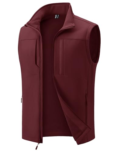 MAGCOMSEN Men's Lightweight Softshell Vest Outerwear Fleece Golf Running - color: Wine Red, size: XX-Large