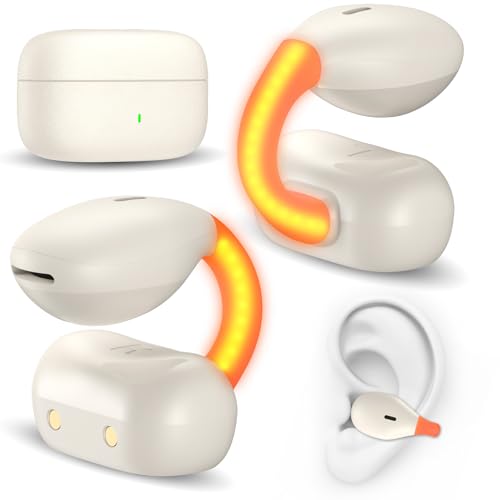 TOPAUX Open Ear Wireless Earbuds Secure Clip Sports Headset White