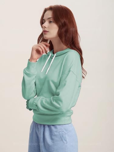 Women Hoodies Pullover Casual Loose Fit Long Sleeve Sweatshirt with Pockets - color: 2025 Dark Green, size: Small