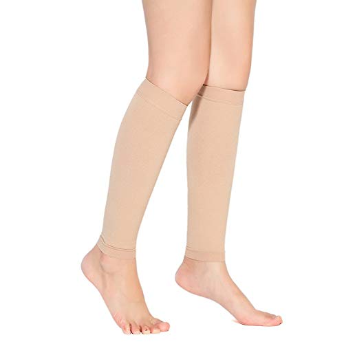 TOFLY Calf Compression Sleeve 20-30mmHg 1 Pair Footless For Men & Women - color: Beige, size: Large (1 Pair)