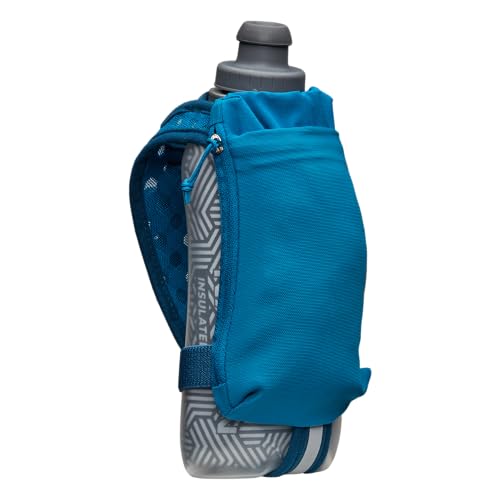 Nathan SpeedDraw 2 Insulated Handheld Running Water Bottle Flask – Double-Wall Insulation, Ergonomic Grip, Blast Valve Cap, Phone & Key Storage Pockets, Reflective Design - 18oz, Deep Blue - color: 18oz - Deep Blue