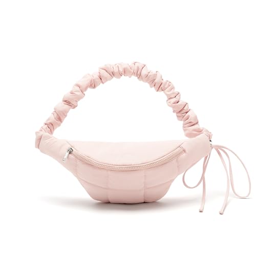 WESTBRONCO Puffer Fanny Packs for Women Small Crossbody Sling Bag, Nylon Quilted Belt Bag for Travel Hiking Running Waist Bag with Adjustable Strap - color: 202-Pink