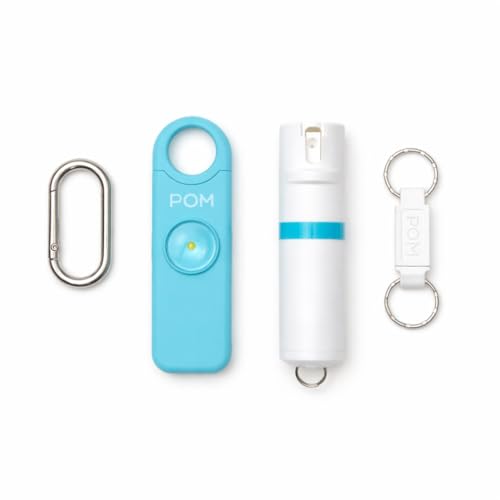 POM Pepper Spray & Personal Alarm Safety Kit – OC Self Defense Keychain Spray & Loud Emergency Alarm for Campus Safety, Women & Students - color: White x Aqua, style: Keychain Model