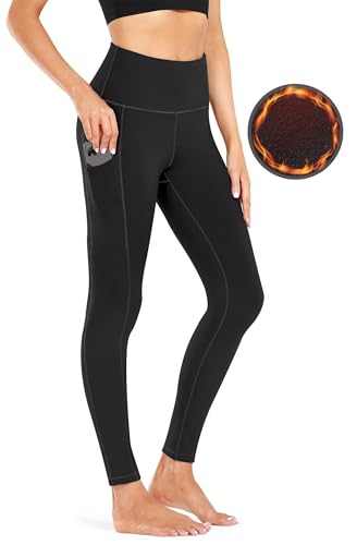 Lingswallow Women High Waist Yoga Pants with Pockets Stretch Soft Leggings - color: A-black (Fleece Lined), size: Small