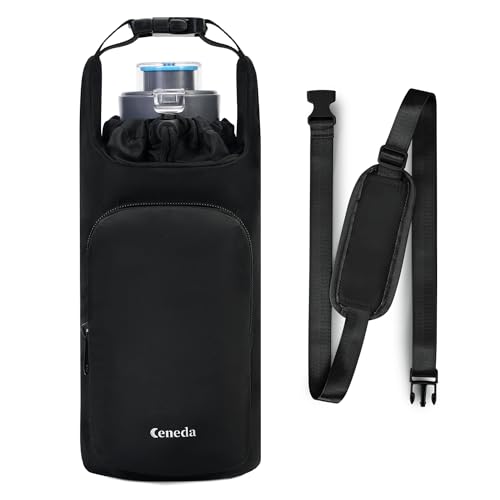 Ceneda Water Bottle Carrier Bag with Phone Pocket 32oz 40oz Tumbler Insulated Water Bottle Holder with Adjustable Shoulder Strap Carrier Sling Bag (Black) - color: Black