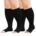 Plus Size Compression Socks: 2 Pairs Wide Calf Compression Toeless Stockings for Men Women - Open Toe 20-30 mmHg - color: Black-2 Pairs, size: 7X-Large