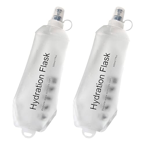 CLINTT 500ml Soft Flask, Foldable Running Water Bottle, TPU Folding Soft Water Flask, BPA-Free Collapsible Flask for Hydration Pack Running Vest, Cycling, Climbing, Hiking - 2Pcs, White - color: 2pcs,500ml white