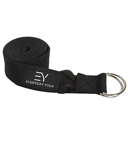 Everyday Yoga Strap with Metal D-Ring Athletic Stretching, 6ft/8ft/10ft - color: Black, size: 6 Foot