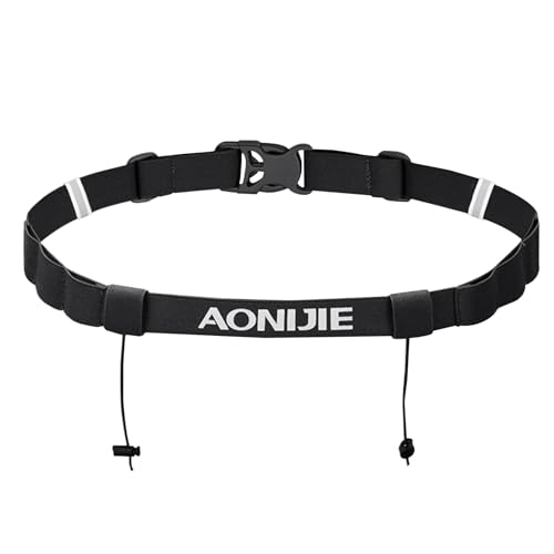 Azarxis Race Number Bib Belt with 6 Storage Loops Adjustable Elastic Webbing for Men Women Runners Running Jogging Triathlon Marathon Trail Race Cycling - color: #1 Black