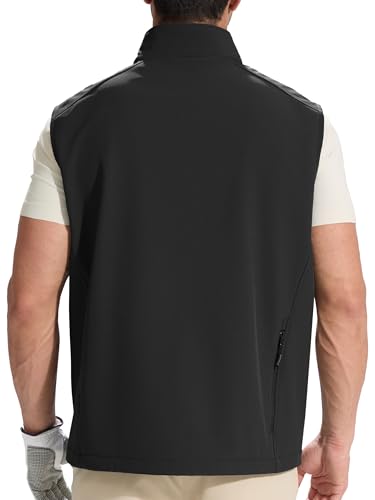 FREE SOLDIER Men's Lightweight Golf Vest Outerwear Windproof Sleeveless Softshell Jacket Running Vest - color: Black, size: Medium