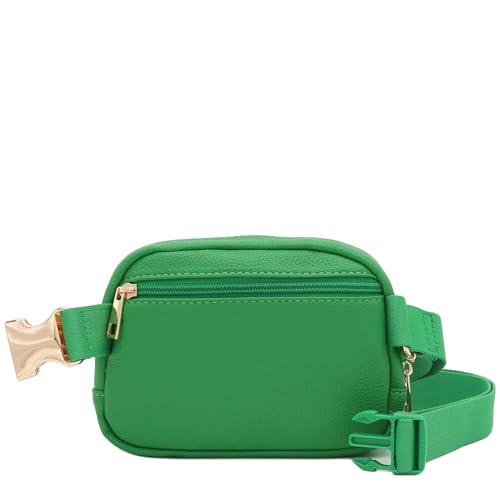 Lightweight Soft PU Pebbled Leather Sling Fanny Pack Belt Bag with Gold Metal Buckle (Kelly Green) - color: Kelly Green
