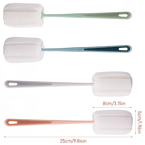 4 PCS Sponge Bottle Brushes, Bottles Scrubber Cleaning Brush with Handle, Water Bottles Cleaner for Thermos, Mug, Cup, Teapot
