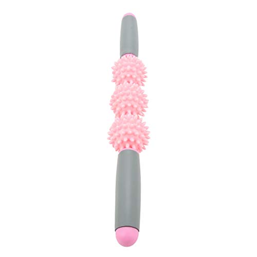 Muscle Roller Stick, Portable Yoga Massage Stick with 3 Spiky Balls for Deep Tissue Relief, Myofascial Release Massager for Legs Arms Back Shoulders Neck Pain Relief (Pink) - color: Pink