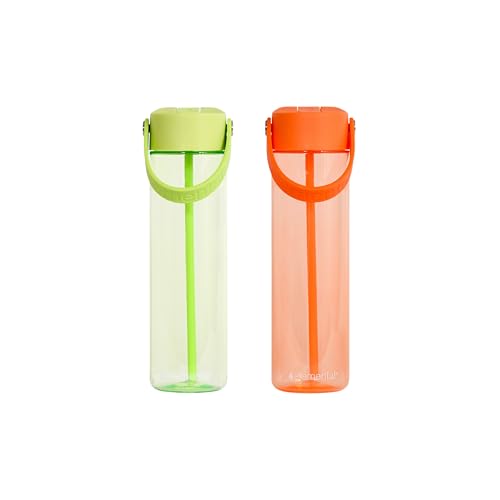 Elemental Splash 26oz 2-Pack Tritan Plastic Reusable Water Bottles w/Strap - color: Key Lime & Orange, size: 26 Ounces
