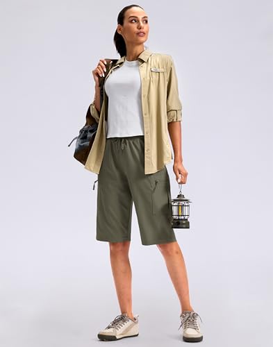 Viodia 13'' Women's Hiking Cargo Shorts Knee Length with Zipper Pockets - color: Grey Green, size: XX-Large