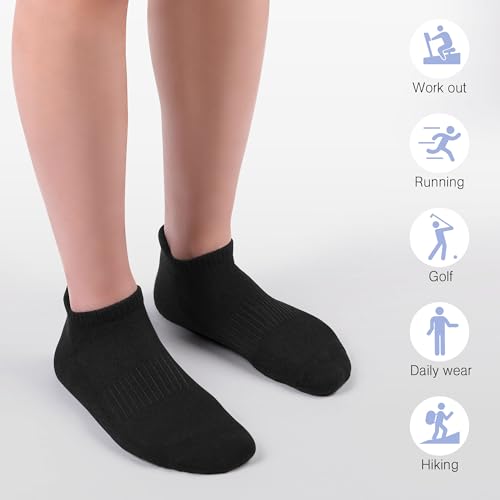 Felicigeely Athletic Running Ankle Socks Cushioned Low Cut Men Women 6 Pack - color: Pure Black, size: 12-14