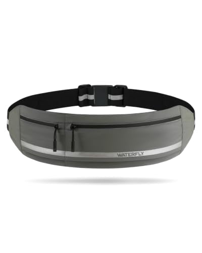 WATERFLY Running Belt Fanny Pack No-Bounce Large Phone Holder for Men Women - color: Grey, size: Large
