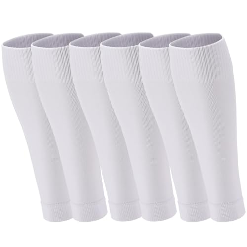 Ultrafun 3 Pairs Leg Sleeves Pre-cut Soccer Sleeves Compatible with Grip Socks Shin Guards Sleeves for Soccer Football - color: White, size: Medium