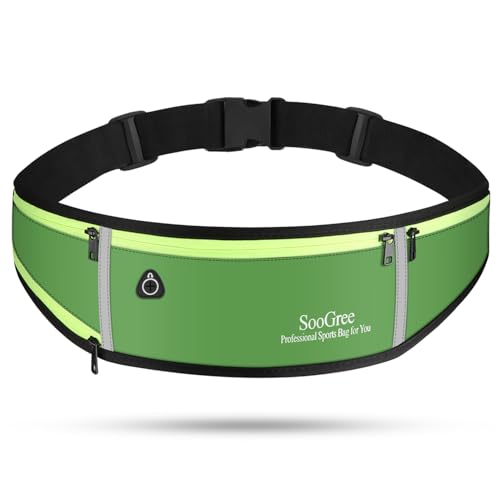 SooGree Men Women Running Belts,Slim Sport Belts,Waterproof Running Fanny Pack,Waterproof Running Waist Packs with Reflective Strip,Runner Belt for Running Walking Cycling Camping Gym (green) - color: green