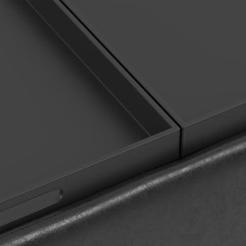 SIMPLIHOME Owen 34" Wide Vegan Leather Rectangle Tray Top Ottoman in Black - color: Distressed Black