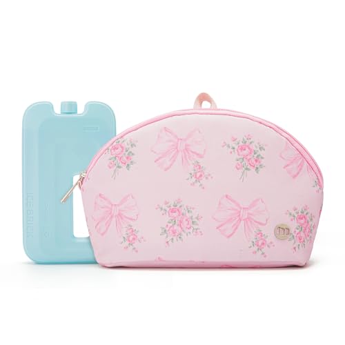 MEXS Small Cooler Bag, Freezable Snack Bag for Kids & Adults, Small Insulated Lunch Bag with Upgraded Thicker Ice Pack, Reusable Mini Cooler for Work/School/Travel - color: Pink Bow