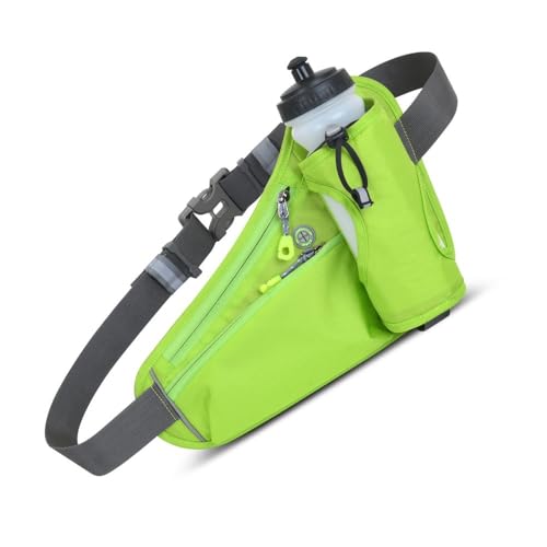 Running Waist Pack with Water Bottle Holder, Adjustable Belt - color: Green