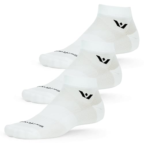 Swiftwick ASPIRE Ankle Socks, Running & Cycling, 3-Pack, Men & Women - color: White-circuit, size: Medium