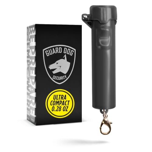 Packin' Heat 0.28 oz Compact Pepper Spray for Self Defense, Small Keychain Pepper Spray for Women, 12 ft Range, 1.44% Major Capsaicinoids, UV Dye, Push-Button Safety Cap, Snap Clip - color: Black