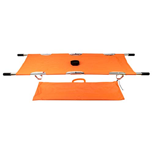 LINE2design Medical Emergency Folding Portable Stretcher with Heavy Duty Handles, Carrying Case and Straps - EMT Backboard Ambulance Folding Stretcher, Secure Patient Transport Mover - Orange