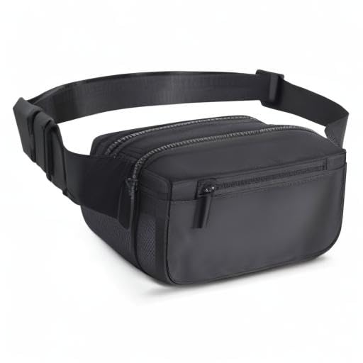 Fanny Packs for Women Men, Fashion Waist Pack Crossbody Bags Belt Bag with Adjustable Strap for Running Hiking Travel. - color: Black Oblong
