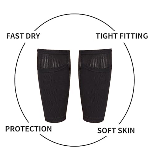 Soccer Shin Guard Sock,Leg Performance Support Football Compression Calf Sleeves with Pocket Can Holding Shin Pads,Comfort Breathable Youth Soccer Shin Guard Holders for Beginner or Elite Athlete - style: Large (1 Pair)