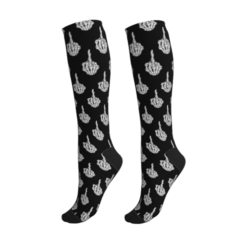 Compression Socks Knee High Support Stockings Women Men - color: Middle Finger Skull